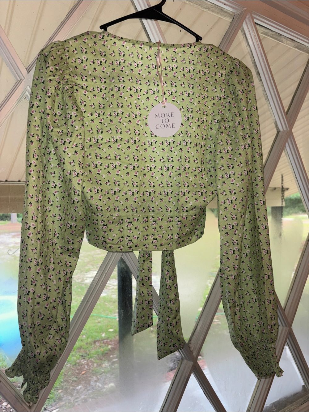 More to Come Floral Tie Front Crop Top | Women’s XS | Sage Green Long Sleeve - Picture 3 of 7